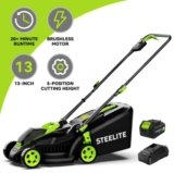 Steelite 13″ Cordless Lawn Mower w/Battery & Charger